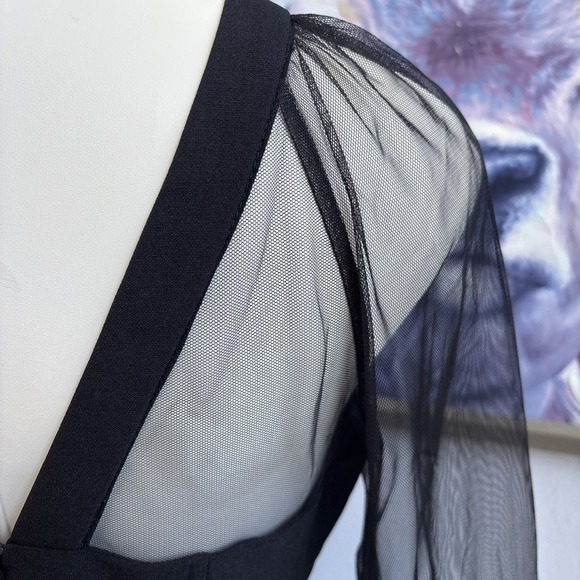 Maggy London Women's Size 6 Black Fishnet Mesh Long Sleeve Mid Length Dress - Picture 5 of 14